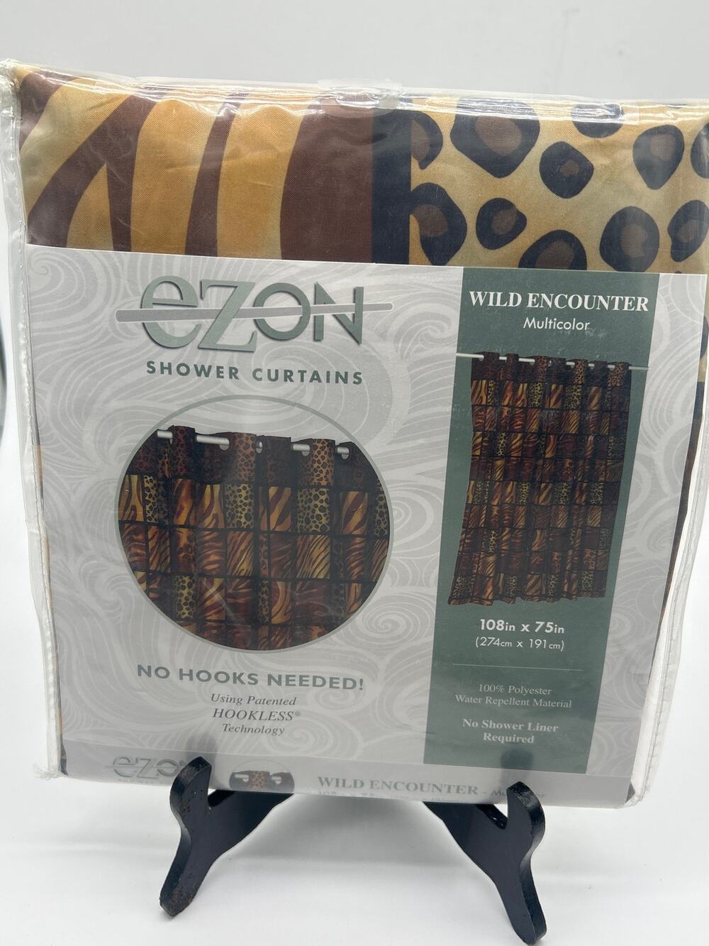 Carnation Home Fashions EZ-ON Wild Encounter Shower Curtain 108x75 Hookless NIP